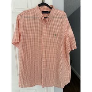 EUC Polo by Ralph Lauren Orange Gingham Classic Fit Short Sleeve Button Down